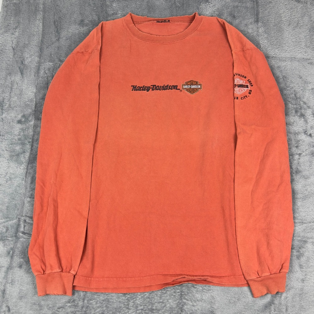 Harley Davidson Long Sleeve T Shirt Mens Orange Ocean City MD Graphic Tee